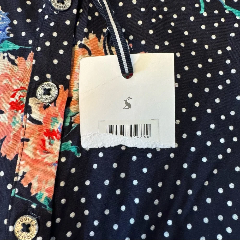 Joules Girls Amelia Shirt Dress Polka Dot Floral Navy Size 7/8 Years